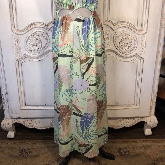 ASOS Peekaboo Waist Vacation Beachy Luau Textured Tropical Print Maxi Dress S/8 - Picture 2 of 12